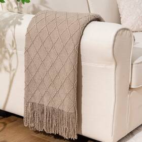 Battilo Home 716315009828 Khaki Throw Blanket For Couch Boho Bed Tan Throws Spring Decorative Taupe T