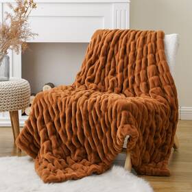 Btl20503ld-orange Battilo Home Orange Faux Fur Throw Blanket For Couh Fall Decor Dou