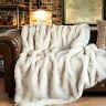 Battilo Home Faux Fur Throw Blanket Cream Thick Warm Decorative