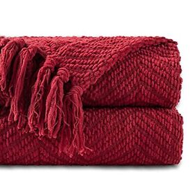 Battilo Home Red Throw Blanket For Christmas Decor Knit Burgundy Throws