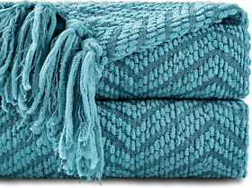Battilo Home Teal Throw Blanket For Couch Knit Woven Turquoise Blankets
