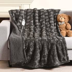Bearhug 973497695001 Heated Throw Blanket 50 Inch 60 Electric Grey Flower Patterns Faux
