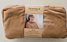 Bearpaw 008889395040 Plush 3-piece Travel Set - Camel Throw Eye Mask Carrying Pouch New