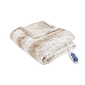 54022948 Beautyrest 50 Inch X70 Marselle Oversized Faux Fur Electric Throw Blanket Sand -