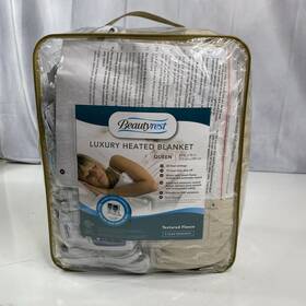 Beautyrest 675716356439 New Plush Soft Heated Electric Knitted Blanket Natural Beige Queen