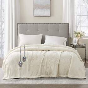Beautyrest 675716639969 Plush Electric Heated Blanket 20 Heat Level Queen 90inx84in Ivory