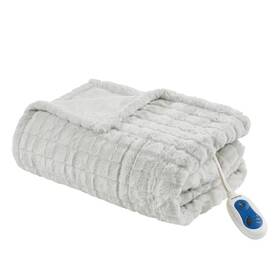 93487019 Beautyrest 50 Inch X70 Marselle Oversized Faux Fur Heated Throw Gray Texture
