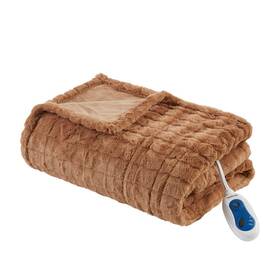 93487078 Beautyrest 50 Inch X70 Marselle Oversized Faux Fur Heated Throw Brown Texture
