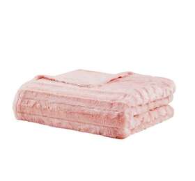 Br51-3179 Beautyrest Polyester Duke Faux Fur Weighted 18lbs Blanket With Blush Finish