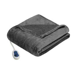 Br54-0415 Beautyrest Heated Microlight To Berber Solid Throw 60x70 Inch Grey