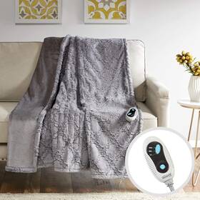 Br54-0823 Beautyrest Brushed Long Fur Electric Throw Blanket Ogee 50 In X 60 Grey