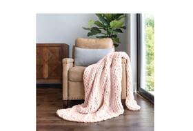 Becky Cameron 195925672859 Ieh-throw-chkn-blush Blush Chunky Knit Acrylic Throw Blanket