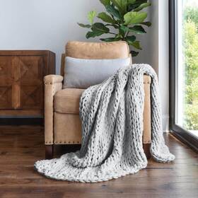 Becky Cameron 840033386401 Light Gray Chunky Knit Acrylic Throw Blanket