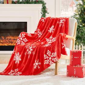Bedelite 313110822852 Christmas Throw Blanket Cozy Holiday With Red Snowflake Design