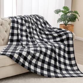 Bedelite 750073730303 Fleece Throw Blanket For Couch Sofa Bed Buffalo Plaid Decor Black And White