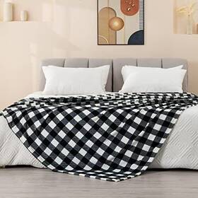 Bedelite 762917252377 Fleece Throw Blanket Queen Size For Couch Sofa Bed Buffalo Plaid Decor Black