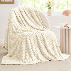 Beusc1pd2w2th Bedelite Fleece Blanket - 3d Jacquard Decorative Cream Throw Blankets For Cou