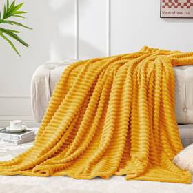 Beusc1pdy4th Bedelite Fleece Blanket 3d Ribbed Jacquard Decorative Yellow Throw For Couch