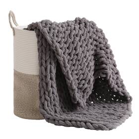 Bf003tblg Bedfolks Chunky Knit Throw Blanket - Light Grey Jumbo Chenille Yarn 100% Hand Kni