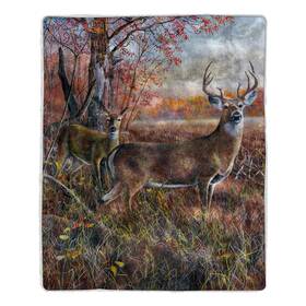 64a-deer Bedford Home Sherpa Fleece Throw Blanket - Deer Print Pattern Lightweight Hypoallergenic