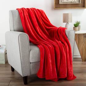 66a-00734 Bedford Home Oversized Flannel Fleece Throw Blanket 60x70 Inch - Sofa Bed Couch Crimson Red