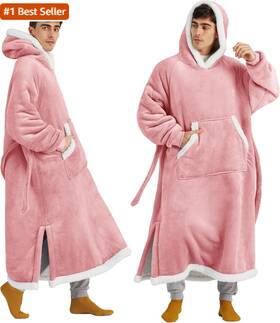 Bedsure 744110918830 Wearable Blanket Hoodie Long Hooded Sweatshirt As Fathers Day B