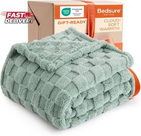 Bedsure 744759440631 Gentlesoft Sage Green Throw Blanket For Couch - Checkered Fleece