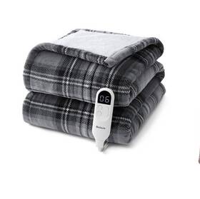 Bedsure 840477891301 Printed Flannel Plush Plaid Heated Throw. Grey Plaid. 50x60. Msrp 130