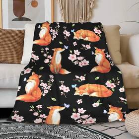 Befood 402823465112 40 Inch X50 Fox Cherry Blossom Blanket Cozy Soft Lightweight Flannel Throw