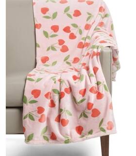 1844446 Bella Lux Pink Red Green Throw Blanket Cherry Heart Pattern 60x70