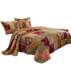 Bm14956 Benzara Kamet Fabric Bedspread Set With Floral Prints Multi Color -