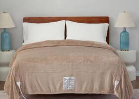 1726880 Berkshire Built-in Ez Touch Remote 8 Heat Settings Heated Blanket Beige Queen