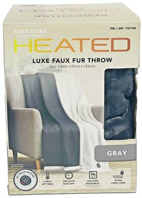 Berkshire 198062851163 Heated Luxe Faux Fur Throw 50 Inch X 60 Gray