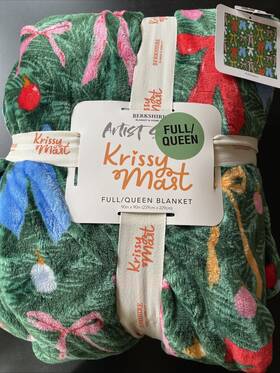 304-x24-upstcl Berkshire Artist Krissy Mast Nyc Xmas Tree Plush Blanket 90 Inch X90 Bows Rare