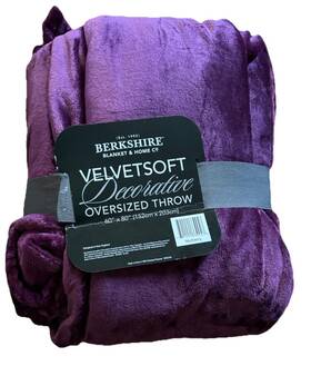 Berkshire 791551590729 Velvet Soft Decorative Oversized Throw Blanket. Mulberry. 60 Inch X80 New