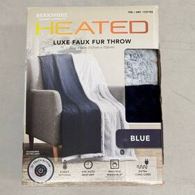 1727183 Berkshire Blanket Velvet Plush Heated Throw Cozy 50x60 Blue New 4 Heat Settings