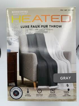 18.hcn.53089 Berkshire Blanket Velvet Plush Heated Throw 50x60 Gray White Cord Push Control