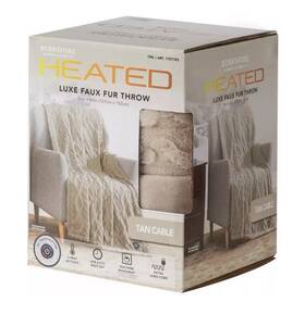 Berkshire Blanket 198062923785 Heated Throw Luxe Faux Fur Tan 50in X 60in - Brand New In Box