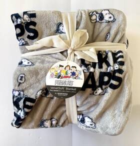 Berkshire Blanket 791551958871 Peanuts Snoopy Full/queen Velvetsoft Plush 90x90 Gray New