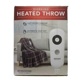 Berkshire Blanket & Home Co 198062320607 Oversized Heated Throw With Auto Shut Off 60 Inch X70 Charcoal Plaid