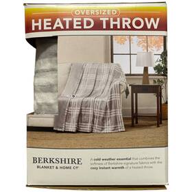 5020323 Berkshire Blanket & Home Co Oversized Heated Throw With Auto Shut Off 60 Inch X70 Grey Plaid