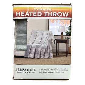 990331313 Berkshire Blanket & Home Co Oversized Heated Throw With Auto Shut Off 60 Inch X70 Plaid Gray