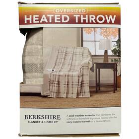 990331325 Berkshire Blanket & Home Co Oversized Heated Throw With Auto Shut Off 60 Inch X70 Plaid Neutral