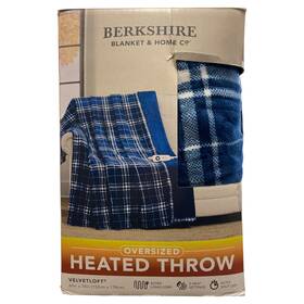 990331326 Berkshire Blanket & Home Co Oversized Heated Throw With Auto Shut Off 60 Inch X70 Plaid Navy
