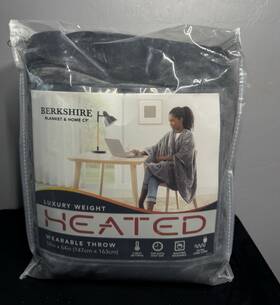 A003-222-200 Berkshire Blanket & Home Co Heated Wearable Throw Gray 58x64 Auto Shut-off 4 Settings