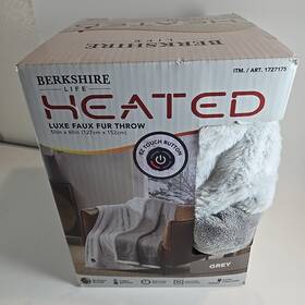 Berkshire Life 791551701156 Heated Throw Grey 50 In X 60 Electric Blanket - Ez Touch Button 4 Heat Modes