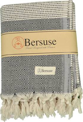 Bersuse 703168612145 100% Cotton Hierapolis Xl Throw Blanket Turkish Towel 60x95 Inches Black
