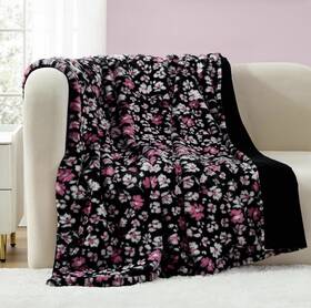Betsey Johnson 199165038765 Leopard Rosettes Black Pink Plush 50x70 Throw Blanket Nwt