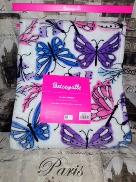 A0010555 Betsey Johnson Betseyville Pretty Insects Pink/blue/purple Warm Soft Plush Throw 50x70 Nwt