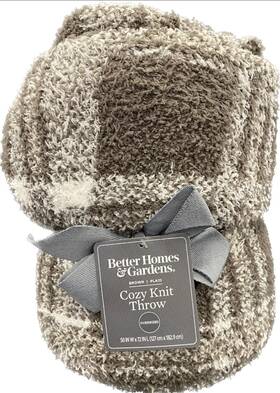 Better Homes And Gardens 847420074316 Cozy Knit Throw 50x72- Brown/plaid -nwt